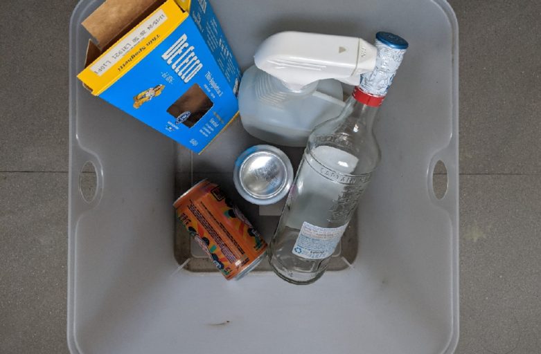assorted recyclables in bin
